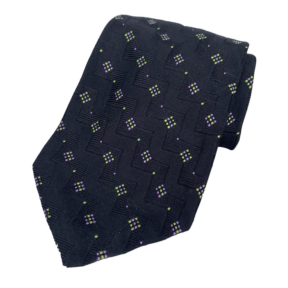 Robert Talbott Nordstrom Black w/ Diamond Geometric Foulard Repp Weave 100% Silk
